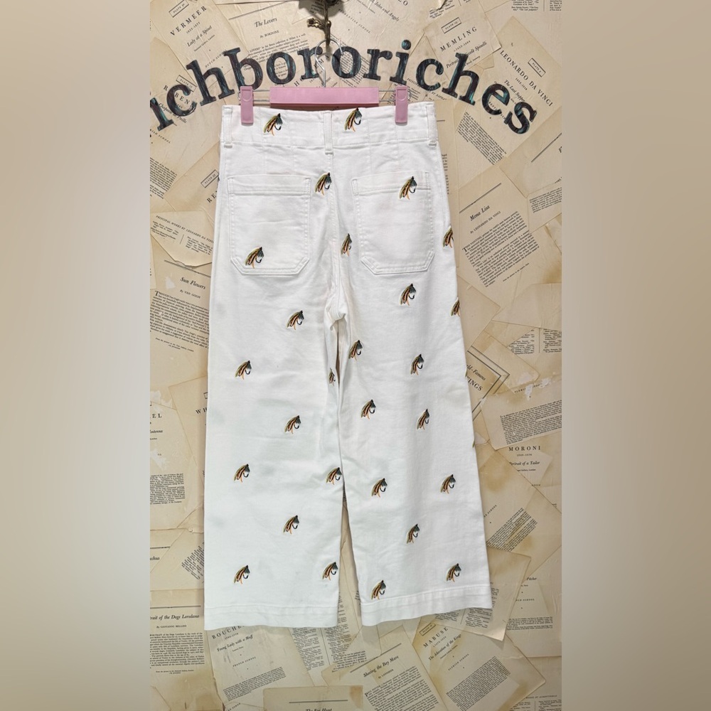 Anthropologie The Colette Embroidered Wide Leg Fishing Fly Pants Nude - Picture 6 of 6